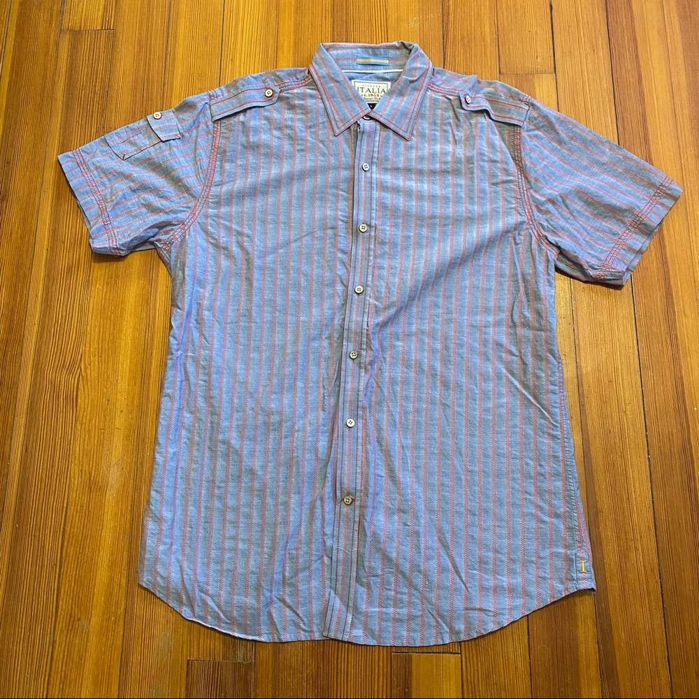 Vintage Italia blue and red short sleeved button up shirt